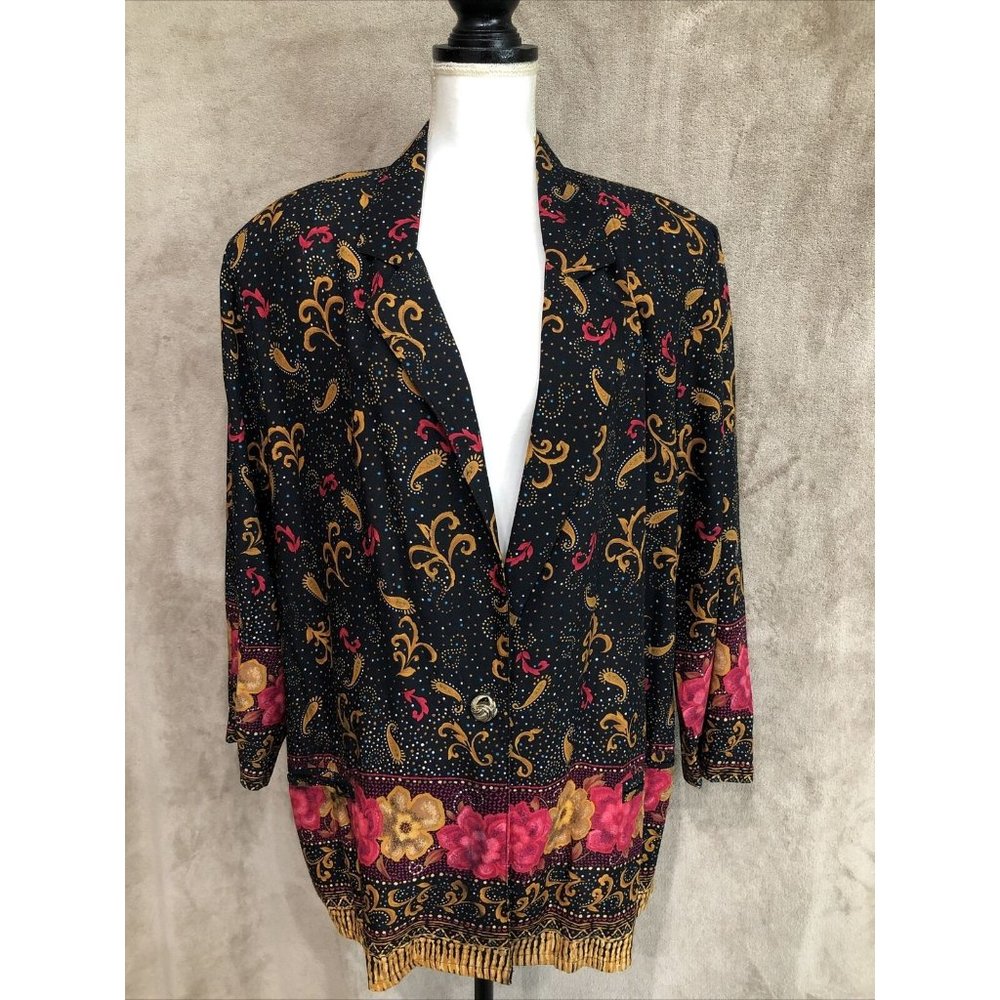 2X Plus Vintage Blazer Jacket Floral Paisley Multicolor Pockets #394
